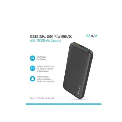 Pawa Solid Dual Usb Powerbank With 10000Mah Capacity